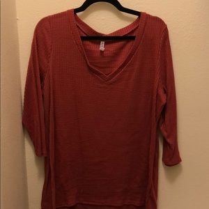 Marsala, waffle knit v neck top